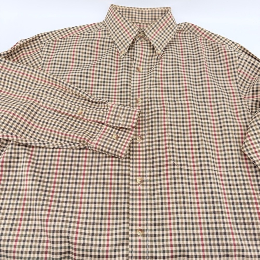 Jos. A. Bank Travelers Collection Button Down Shirt Mens Medium Plaid Cotton Tan